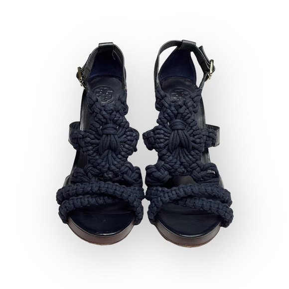 Tory Burch ✤ Fleur Nautical Rope Strappy Platform Stiletto Heel Sandals ✤ Navy 9 - Picture 10 of 16